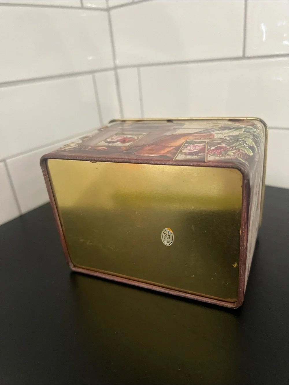 Decorative Garden Pansy Seeds Tin Storage Box - Gold and Brown